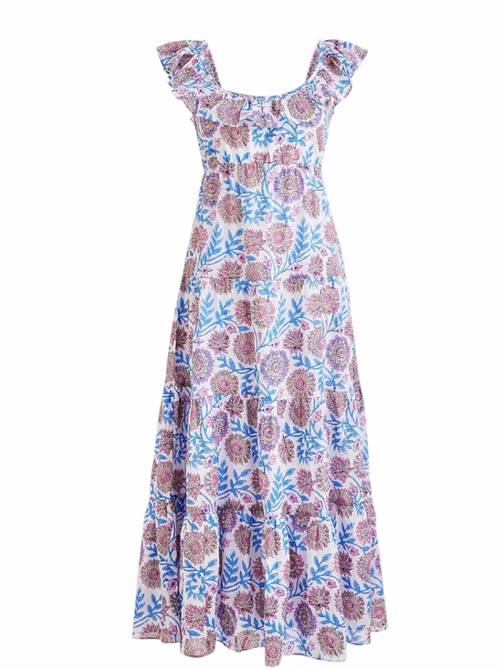 J. Crew Dresses & Skirts - J.Crew Block Print Floral Midi Dress Large Ruffle Strap Cottagecore Boho
